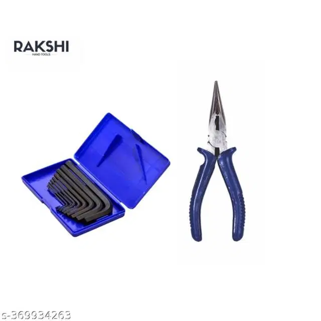 , 9 Pcs Allen Key Combination Wrench Set with Long Nose Plier, Multicolor, Set of 2