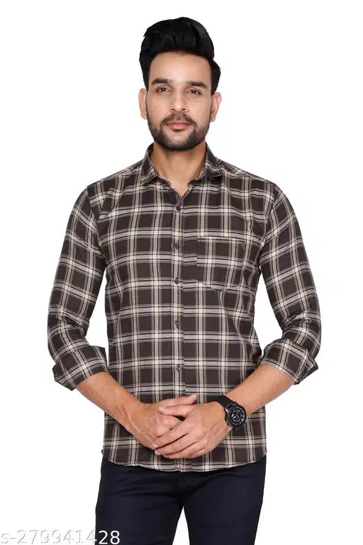 Cotton Blend Checked Shirt for Men, Brown (M) Pack of 1