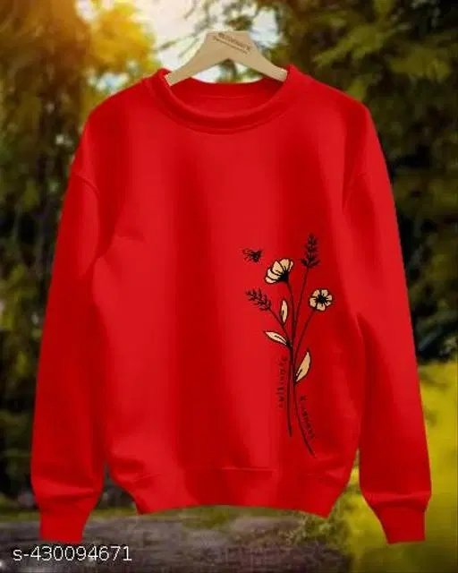 Cotton Printed Sweatshirt for Women (Red, XS)