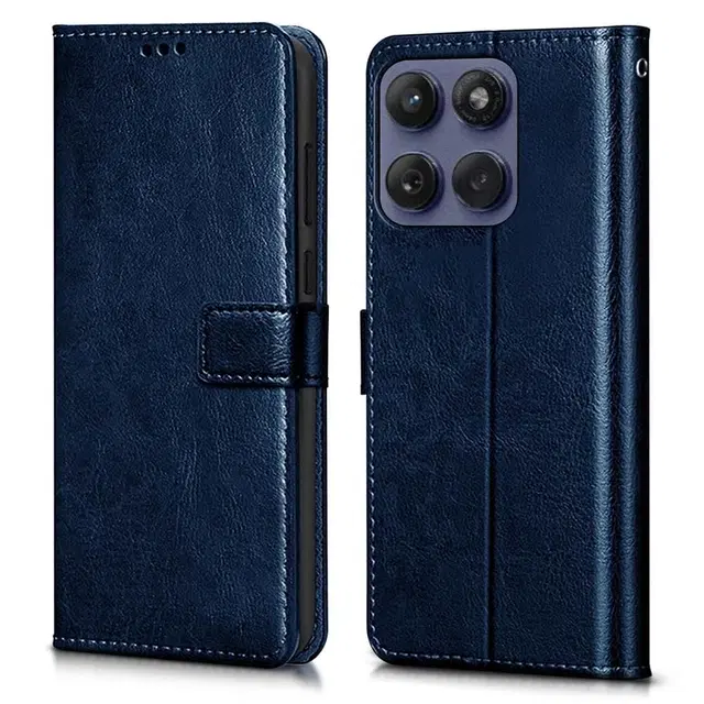 Artificial Leather Flip Cover For Motorola Moto Edge 60 Pro, Blue