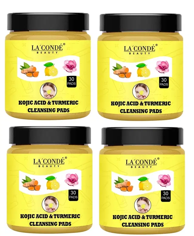 Laconde 30 Pcs Kojic Acid & Turmeric Cleansing Pads, Pack of 4