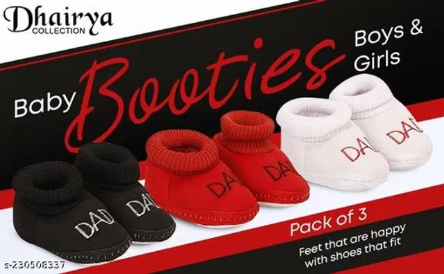 Booties for Infants, Pack of 3 (Multicolor, 3-6 Months)