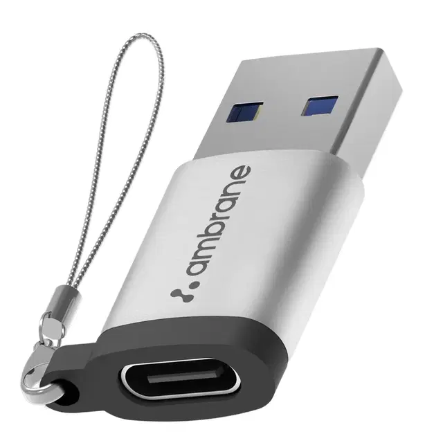 Ambrane Usb Type C Female To Usb Male Otg Adapter With 5 Gbps High-Speed Data Transfer, Compatible With Laptops, Tablets, Smartphone, Chargers And More Devices (aotg-a1, Grey)