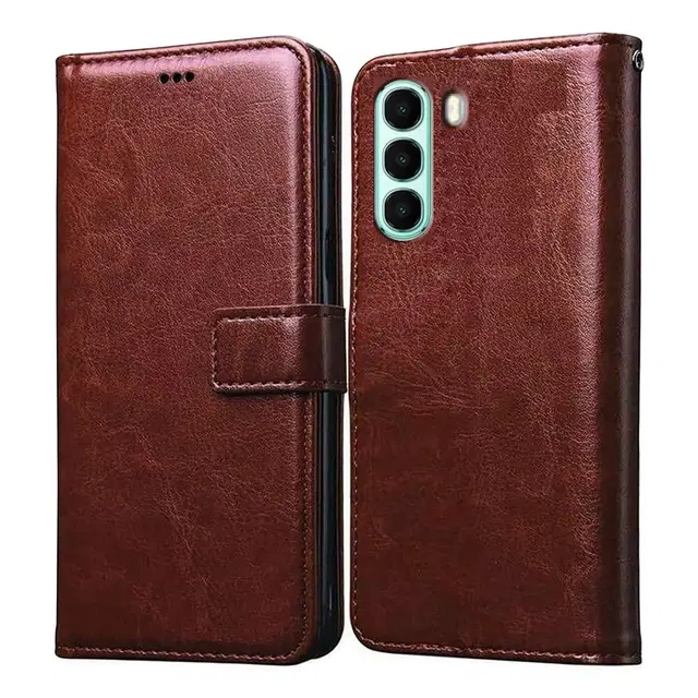 Artificial Leather Flip Cover For Itel A95 5G / Itel_A671N, Brown