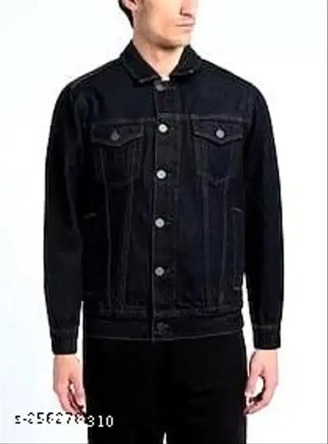 Denim Solid Full Sleeves Jacket for Men (Deep Blue, S)