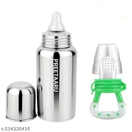 Preetaaru Baby Steel Feeding Bottle 250 Ml With Silicone Fruit Nibbler 10 Ml