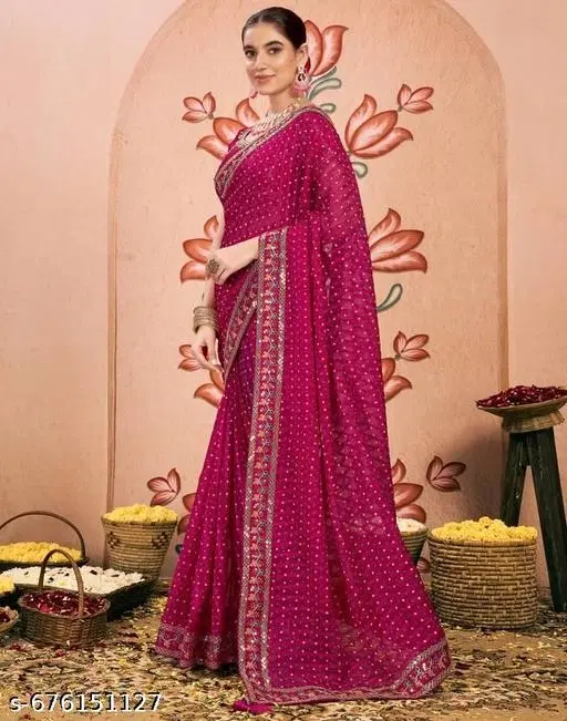 Chanderi Silk Embellished Saree For Women, Maroon