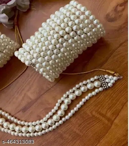 Pearl necklace with matching earrings for women