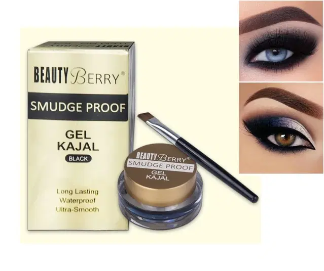 Beauty Berry Smudge Proof Gel Kajal with Brush, Set of 1