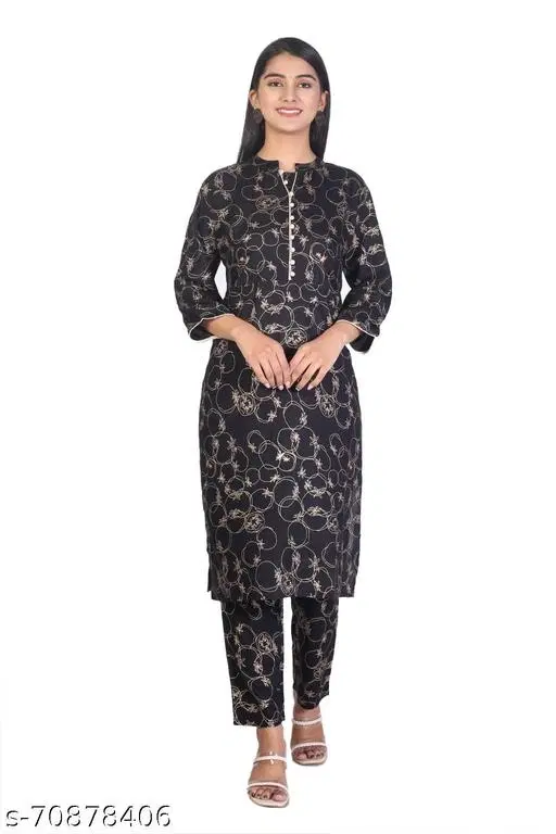 Cotton Kurta & Payjama Set For Women, Black (Xs)