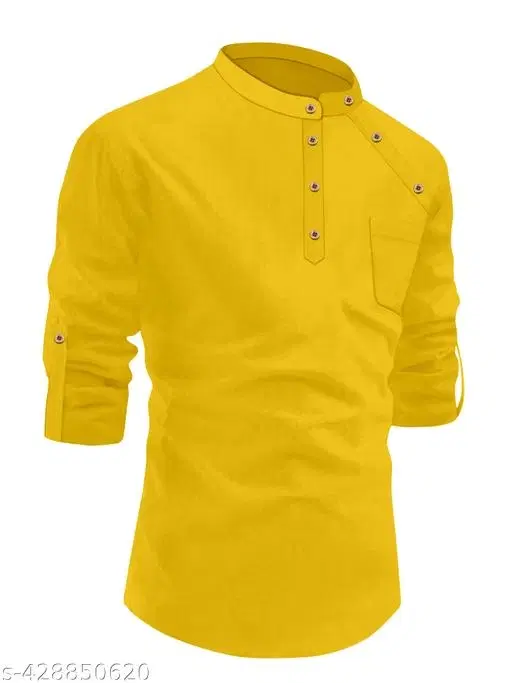 Solid Cotton Kurta Set for Boys (Yellow, 2-3 Years)