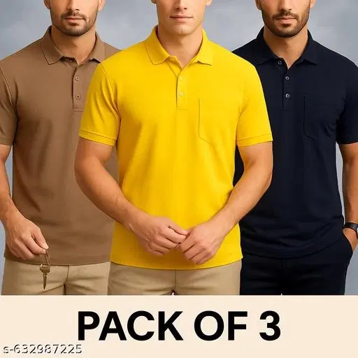 Cotton Blend Solid T-shirt for men, Multicolour (XL) Pack of 3