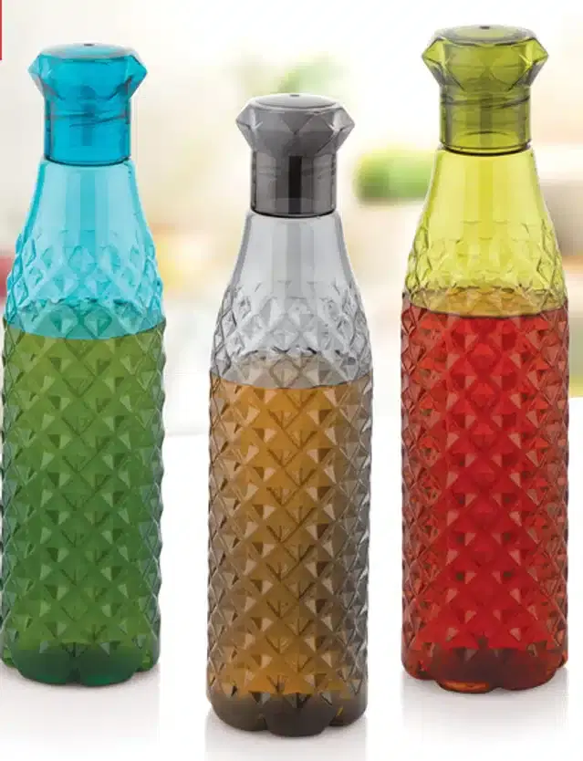 Plastic Water Bottle, Multicolor, 1000 ml, Pack of 3