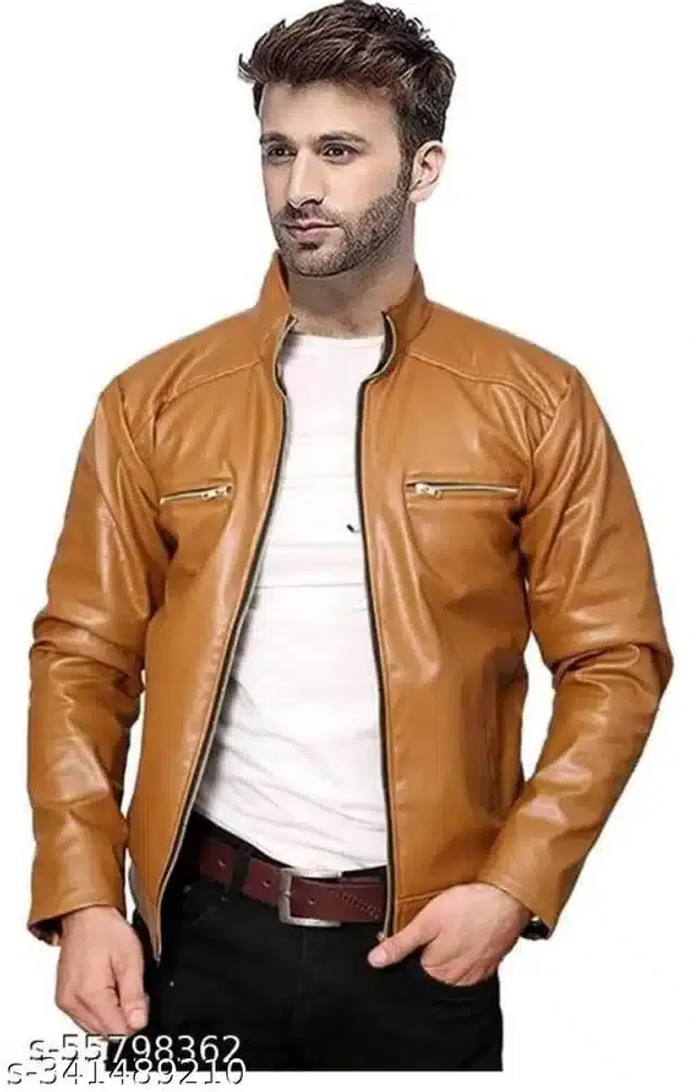 Leather Jacket for Men (Tan, L)