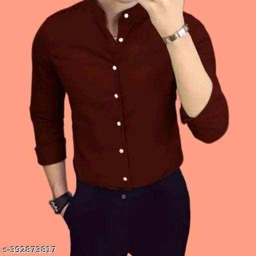 Cotton Blend Solid Shirt for Men, Maroon (S)