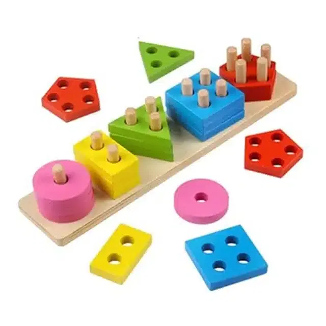 Wooden Geometric Blocks Set for Kids, Multicolor, Set of 1