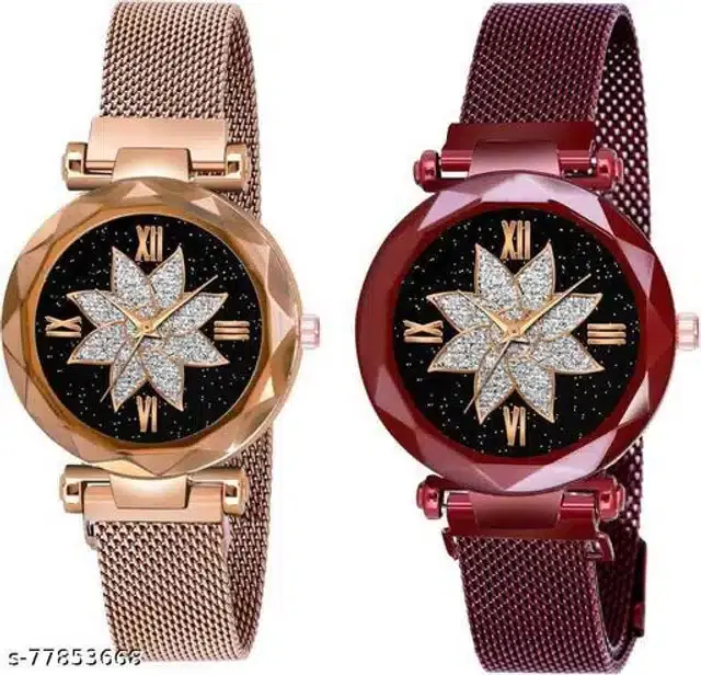 Analog Watch for Women, Pack of 2 (Rose Gold & Maroon)