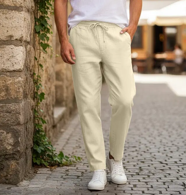 Linen Trousers for Men (Cream, 28)