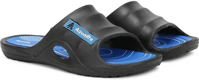 Aqualite Anti-Skid Slides for Men (Black, Blue, 8 UK/India)