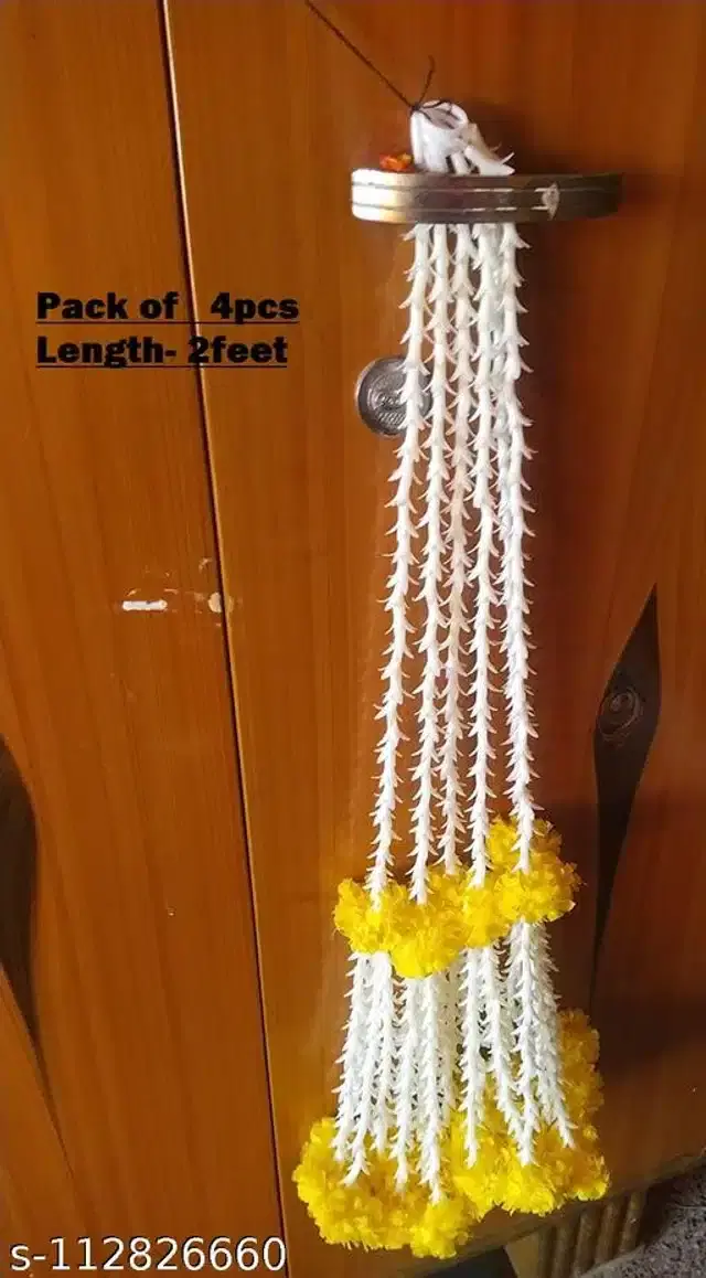 Beautiful Flower Toran, White & Orange, 2 Feet, Pack of 4