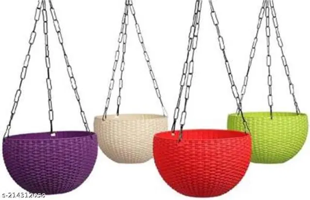 Plastic Hanging Planter, Multicolor, Pack of 4
