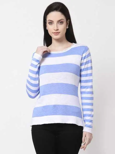Women's Striped Sweater (Blue, L) (F-03)