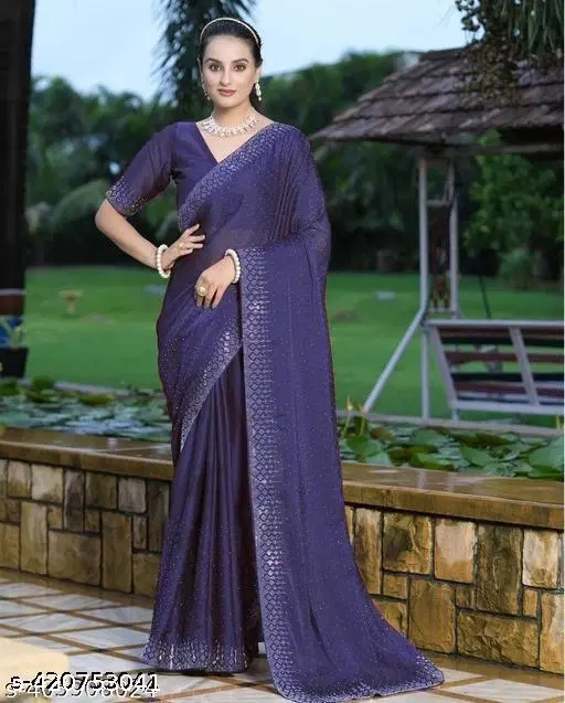 Georgette Embellished Saree For Women, Blue