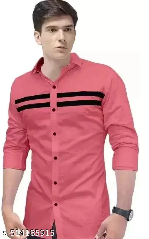 Cotton Blend Striped Shirt for Men, Pink (XL)