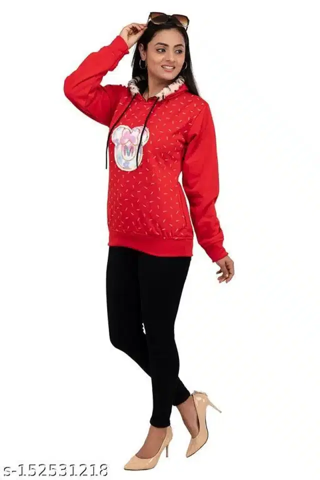Cotton Blend Sweatshirt for Women (Red, L)