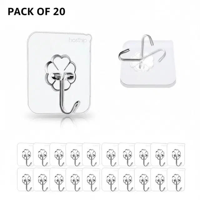 Plastic Wall Hooks, Transparent (Pack of 20)