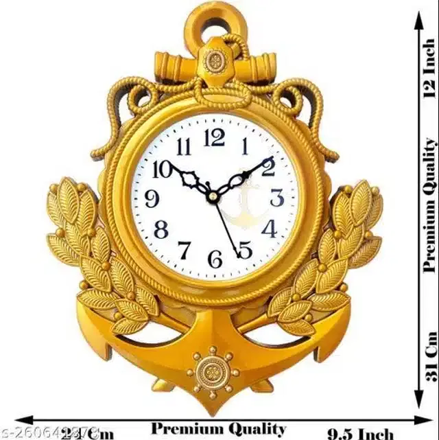 Analog Wall Clock, Gold, 31x24 cm