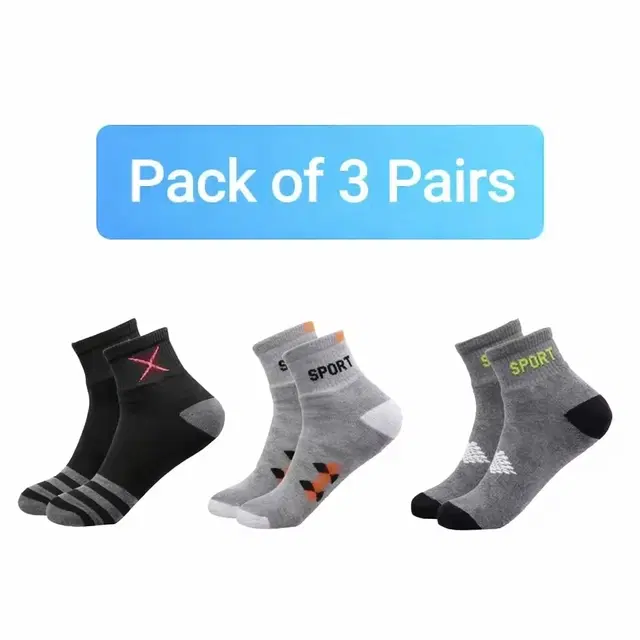 Ankle Length Cotton Blend Socks for Mens ,Multicolor, Set of 3