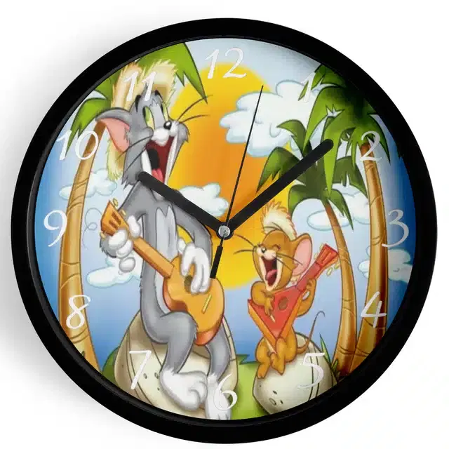 Analog Tom & Jerry Wall Clock for Home, Black, 7 Inches