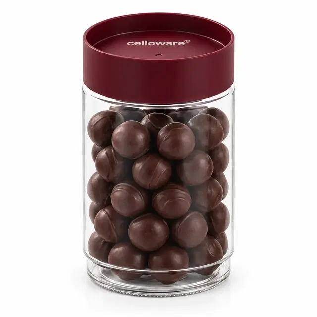 Cello Modustack Glass Storage Jar with Lid, 750ml, Maroon | Pack of 1 | Airtight Lid | Microwave & Dishwasher Safe | Kitchen Container for Spices, Tea, Snacks, Pulses & Dry Fruits
