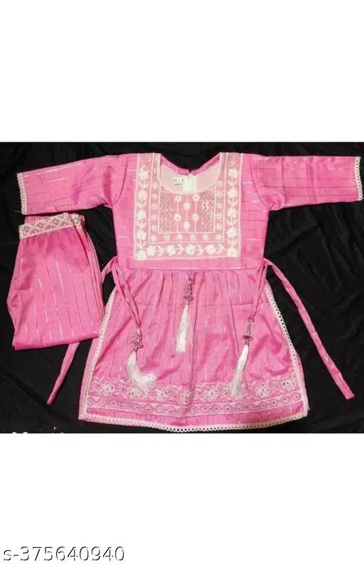 Cotton Blend Kurta Set for Girls (Baby Pink, 0-6 Months)