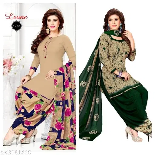 Crepe Printed Unstitched Suit Set for Women, Pack of 2 (Beige, Un Stitched)