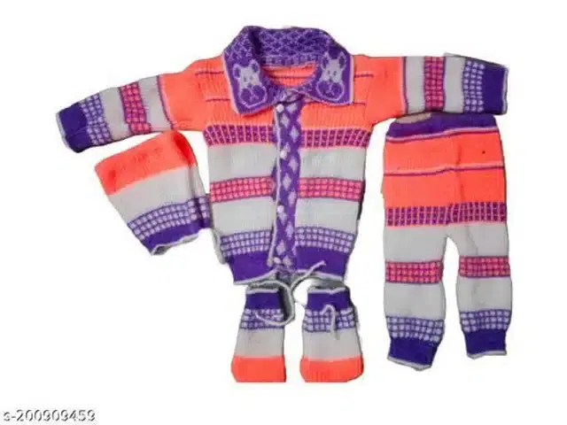 Woolen Sweater & Pant with Socks & Cap for Kids (Multicolor, 9-12 Months)