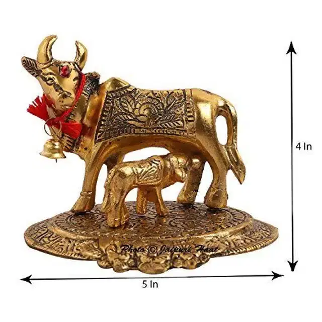 Bhardwaj Retail Kamdhenu Cow and Calf Brass Idol, Assorted, Pack of 1, BR85