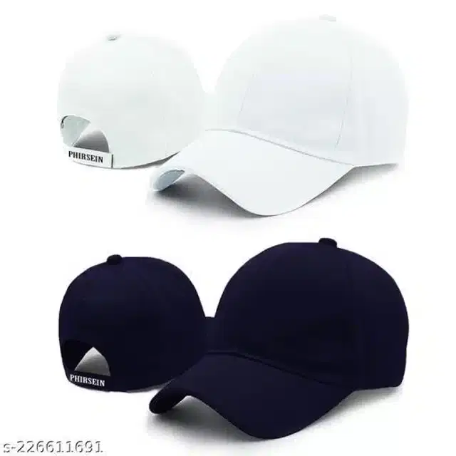 Cotton Cap for Men & Women, Pack of 2 (Navy Blue & White)