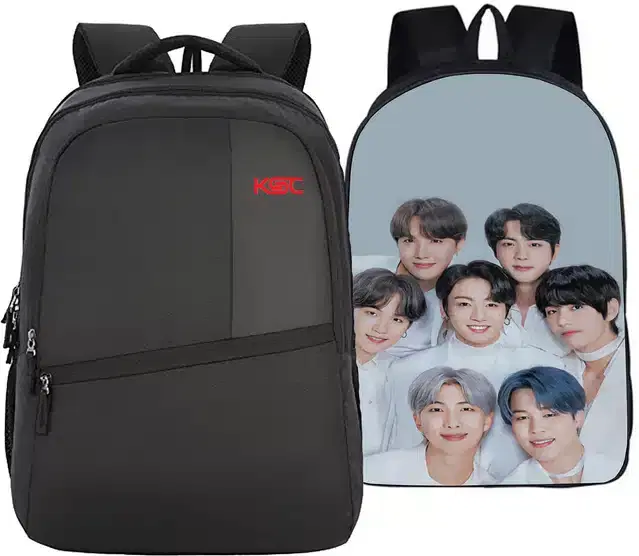 Polyester Backpacks for Women, Pack of 2 (Black & Grey)