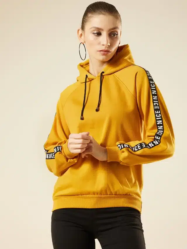 Fleece Blend Hooded Sweatshirt for Women (Mustard, S)