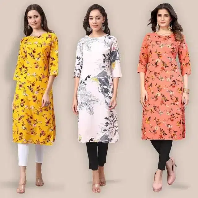 Women Crepe Printed Kurta, Pack Of 3 (Multicolor, M) (SD-416)