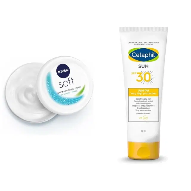Nivea Soft Light Cream, 300 ml with Cetaphil Sun Cream, 100 ml, Set of 2