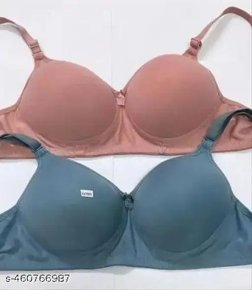 Cotton Blend Solid Bra for Women & Girls, Pink & Blue, Pack of 2 (28A)