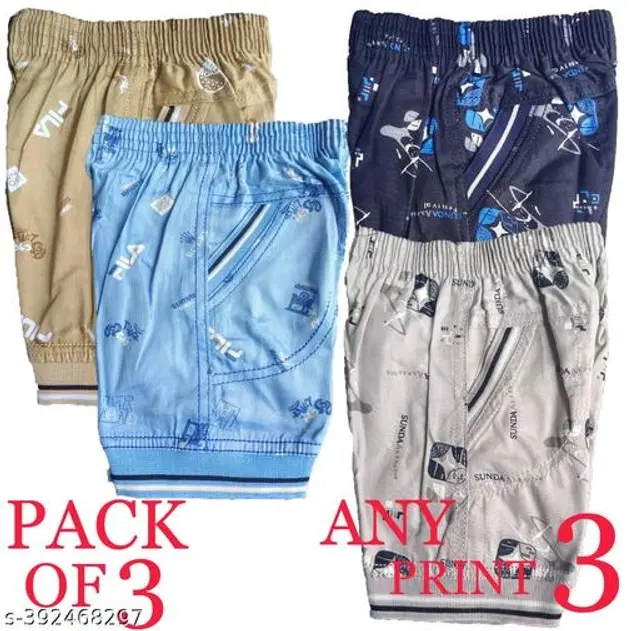 Cotton Shorts for Boys, Pack of 3 (Multicolor, 2-3 Years)