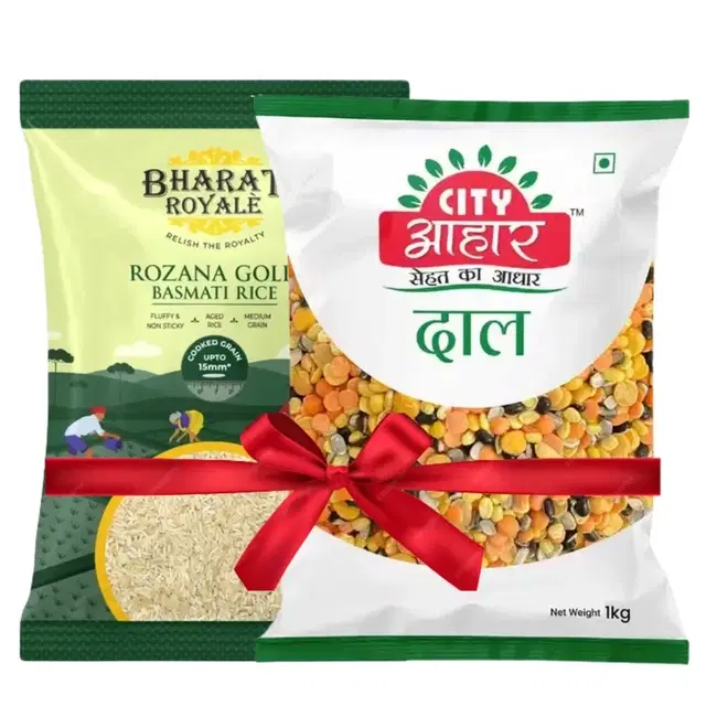 Bharat Royale Rozana Gold Basmati Rice 900 g + City Aahar Mix Dal 1 kg