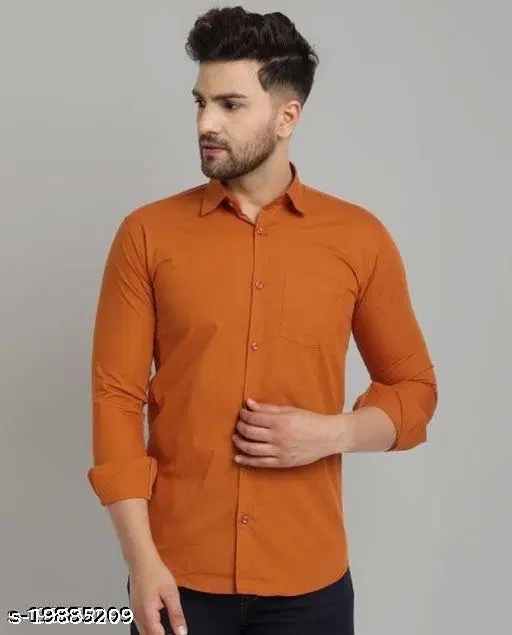 Cotton Blend Solid Shirts for Men, Brown (L)