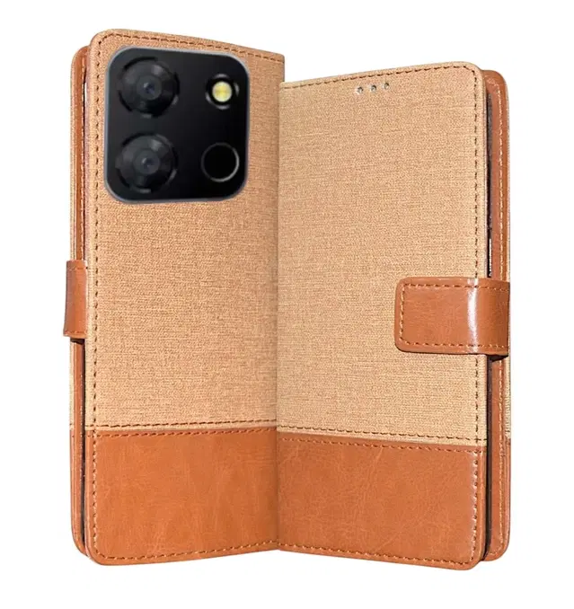 Artificial Leather Flip Cover For Itel A663L / Aura 05I / A60, Brown