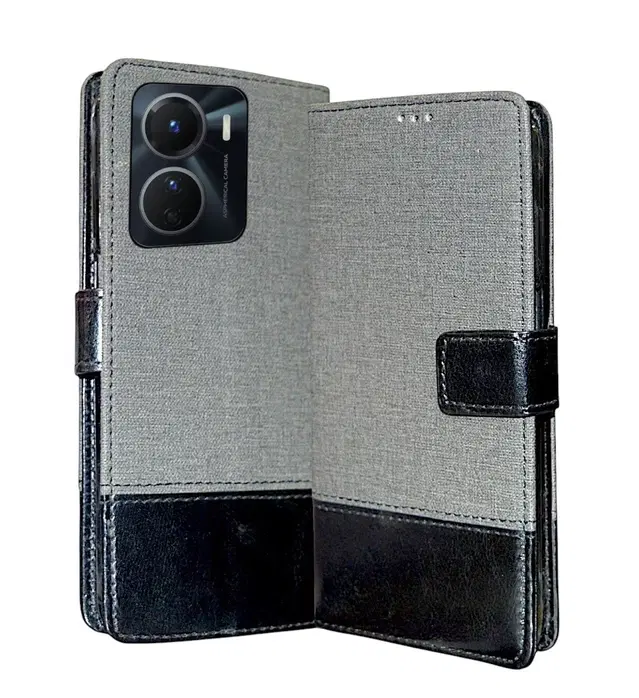 Artificial Leather Mobile Flip Cover for Vivo V2311 / Y56 / Y16 / T2X 5G, Grey