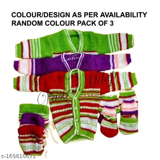 Woolen Clothing Set for Kids, Set of 3 (Multicolor, 0-3 Months)
